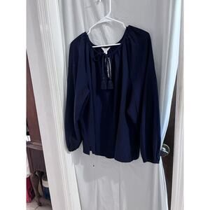 Crown And Ivy Navy Puff Sleeve Tassel Tie Peasant Top 1x